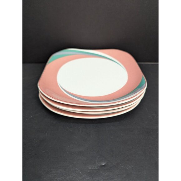 Sango Quadrille Pinwheel Pink 5206 Square 7 9/16" Salad Plate Set of 4 - Picture 8 of 9